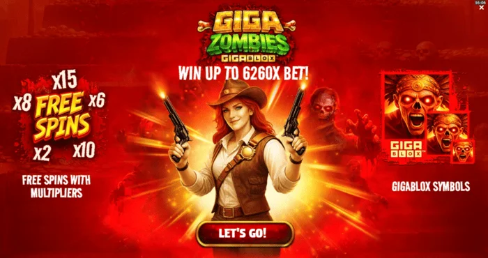 Giga Zombies - menu principal avec sélection de pari